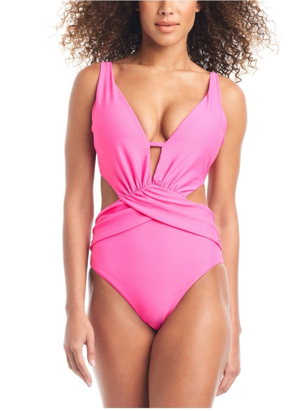 Bar III Bright Pink Twist-Front One-Piece